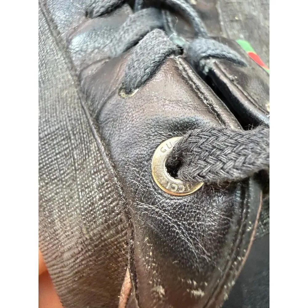 Gucci Black Leather & GG Canvas Low Top Sneakers Shoes Men’s Size 9.5